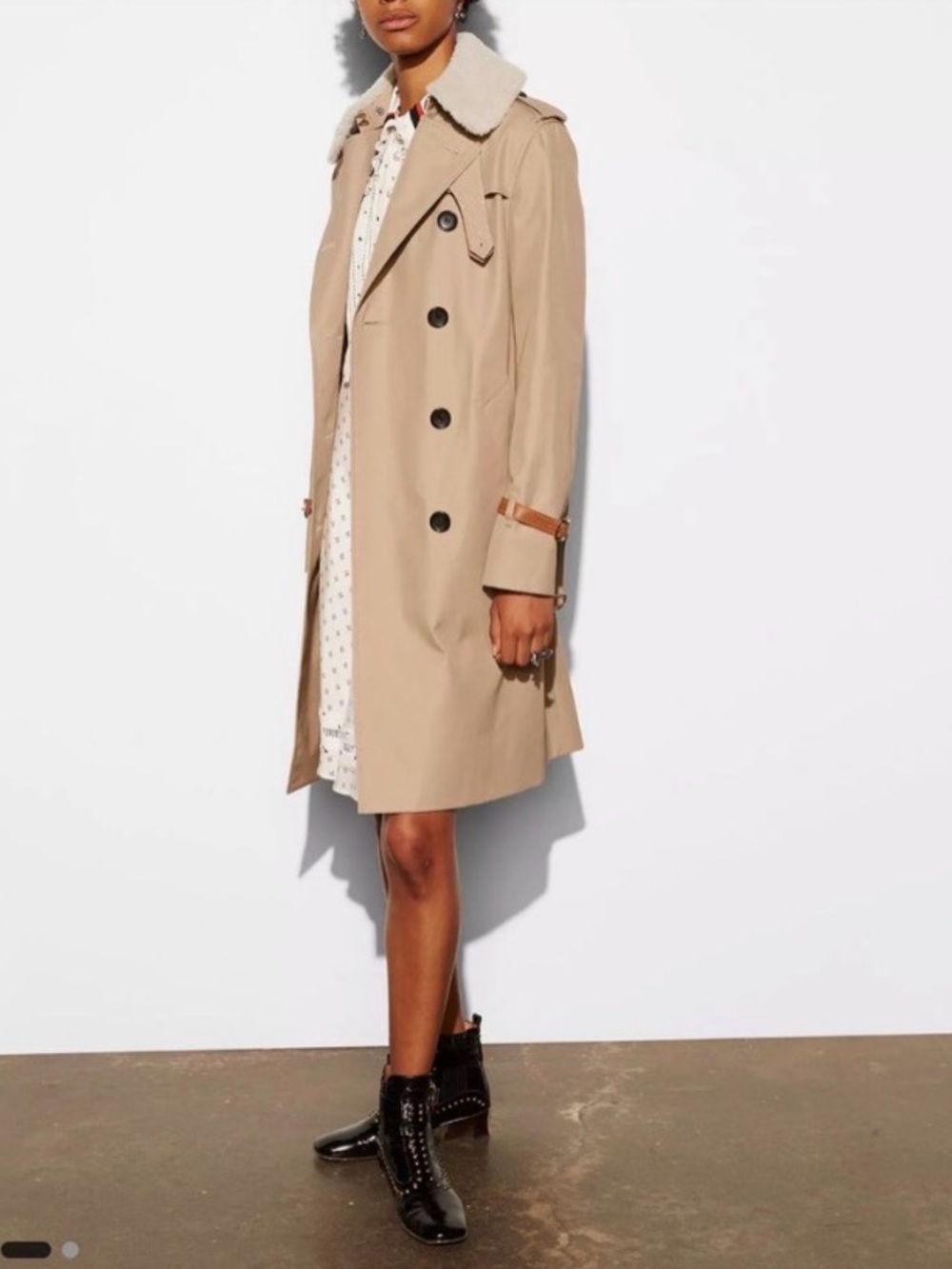 NWT COACH •Rare• Classic Animated Trench Coat with Shearling Collar Size 0